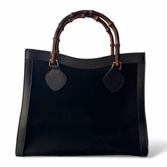 Gucci Handbags - Gucci Diana Black Suede/Leather Bamboo Handle Tote - Vintage